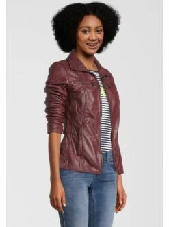 HIS SHOP -HIS SHOP h i s bikerjacke lederjacke mit stehkragen in bordo 1