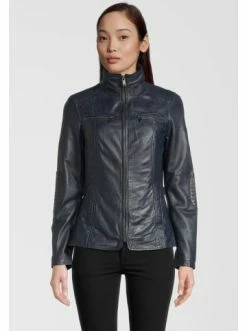 Bekleidung H.I.S Bikerjacke Lederjacke Mit Stehkragen In Navy Günstig Kaufen