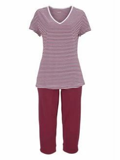 Umstands- & Stillmode H.I.S Capri-Pyjama In Bordeaux-gestreift Günstig Kaufen