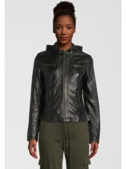 Bekleidung H.I.S Lederjacke Mit Kapuze In Black Günstig Kaufen