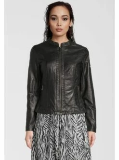 Bekleidung H.I.S Lederjacke Mit Label-Detail In Black Günstig Kaufen