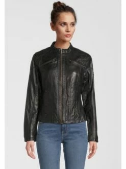 Bekleidung H.I.S Lederjacke Mit Label-Patch In Black Günstig Kaufen