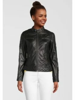 Bekleidung H.I.S Lederjacke Mit Lederbesatz-Details In Black Günstig Kaufen