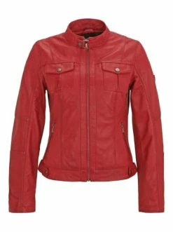 Bekleidung H.I.S Lederjacke Mit Stehkragen In Red Günstig Kaufen -HIS SHOP h i s lederjacke mit stehkragen in red 4
