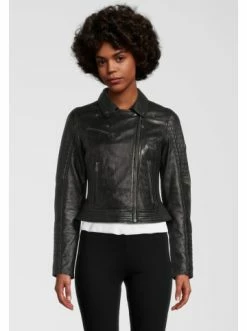 Bekleidung H.I.S Lederjacke Mit Steppnaht-Details In Black Günstig Kaufen