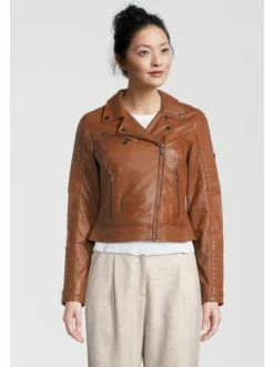 Bekleidung H.I.S Lederjacke Mit Steppnaht-Details In D Cognac Günstig Kaufen