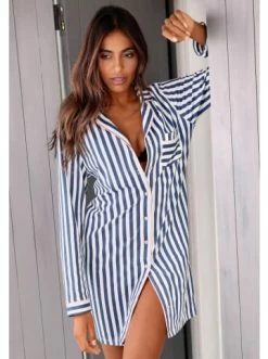 Umstands- & Stillmode H.I.S Nachthemd In Blau-weiß-peach Günstig Kaufen -HIS SHOP h i s nachthemd in blau weiss peach 2