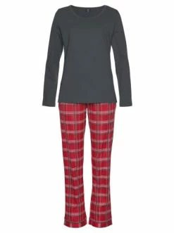 Umstands- & Stillmode H.I.S Pyjama In Braun-orange-kariert Günstig Kaufen